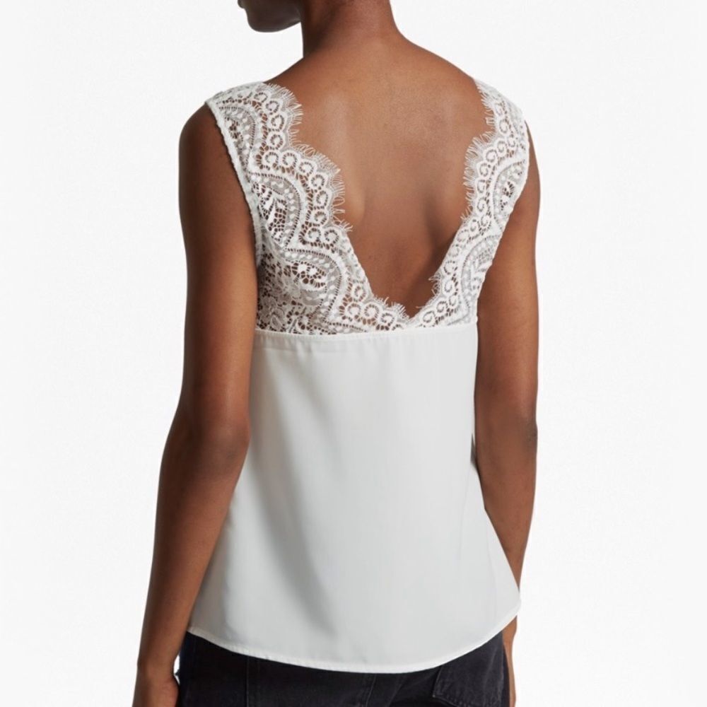 CLASSIC LIGHT CREPE LACE V NECK TOP - Picture 2 of 3